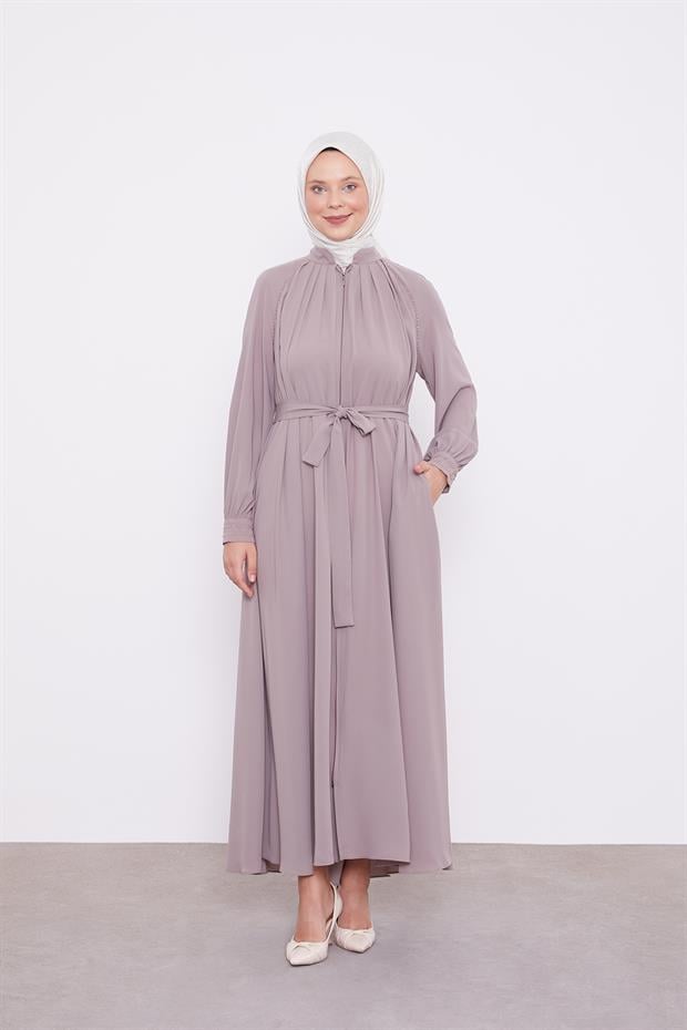 Koyu Vizon Omuz Büzgülü Ferace