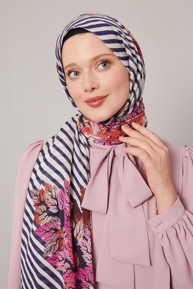 K.Lacivert Çam Desen Pamuk Şal