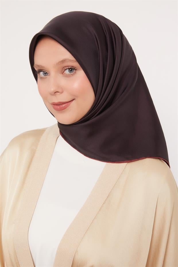 Koyu Bordo Çift Taraflı Twill İpek Eşarp