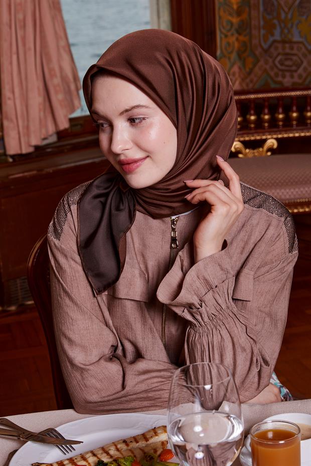 K.Kahve Çift Taraflı Twill İpek Eşarp