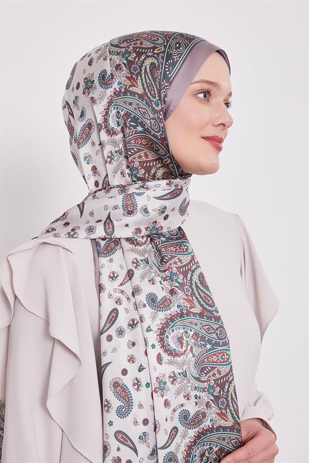 Koyu Vizon Karma Çiçek Hint İpeği Şal