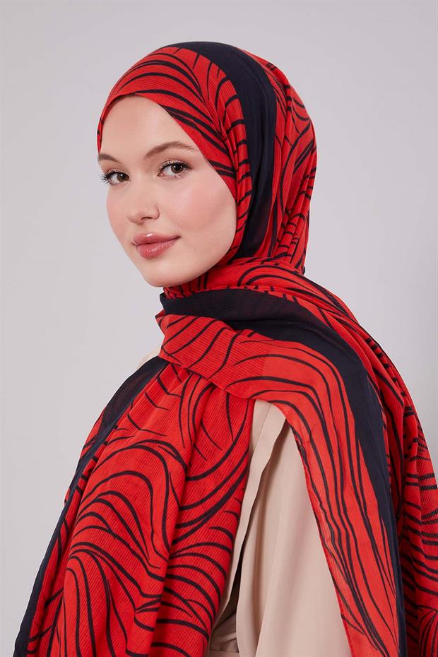 K.Kırmızı Tropikal Pamuklu Şal