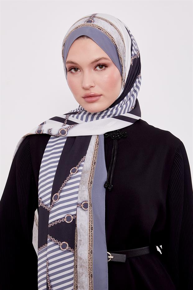 Koyu Gri Zincir Desen Love