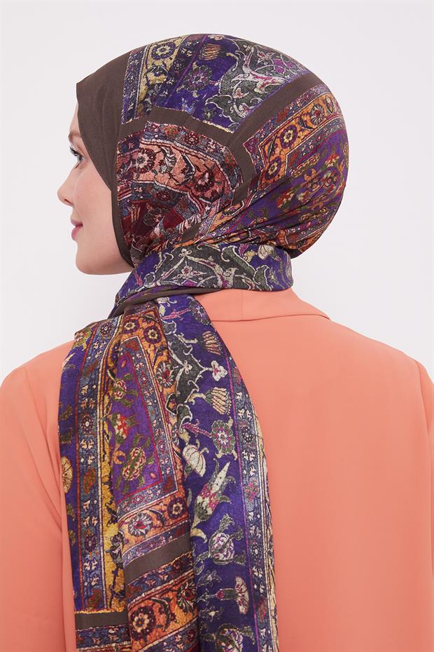 Koyu Vizon Motif Desen Royal Şal