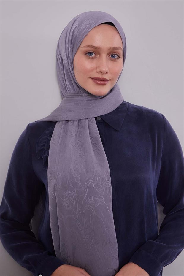 Koyu Gri Soyut Lale Desen Jakar Capri Şal