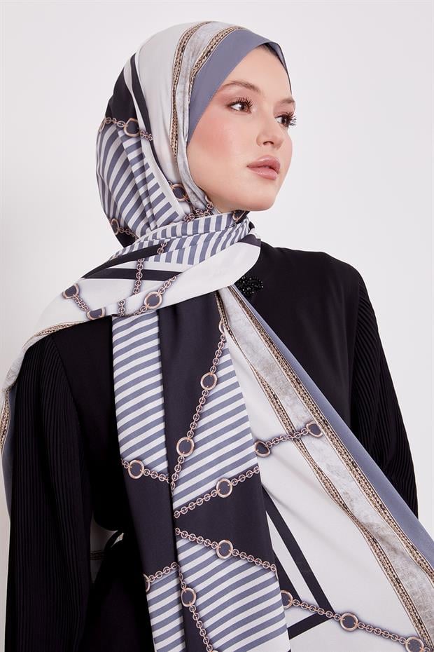 Koyu Gri Zincir Desen Love