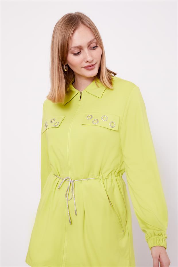 Koyu Yeşil Cepli Belden Büzgülü İkili Takım