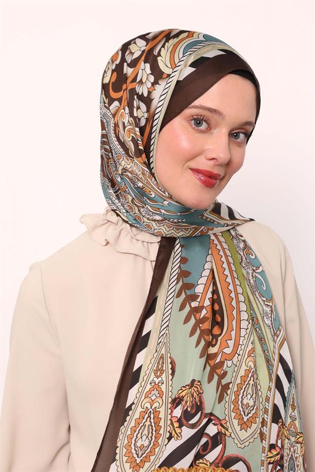 Koyu Kahve Çizgili Hint İpeği Şal