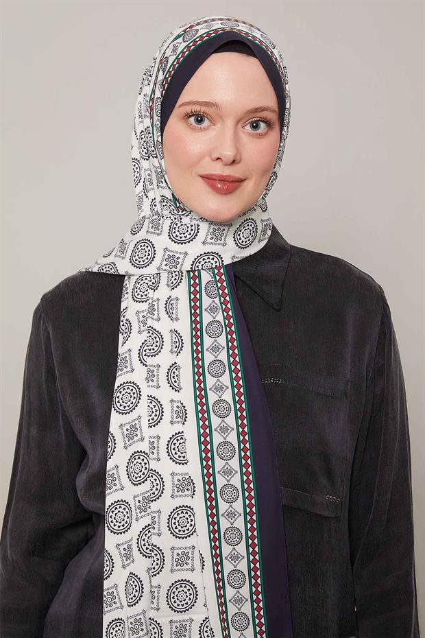 Koyu Lacivert Motif Desen Club Şal
