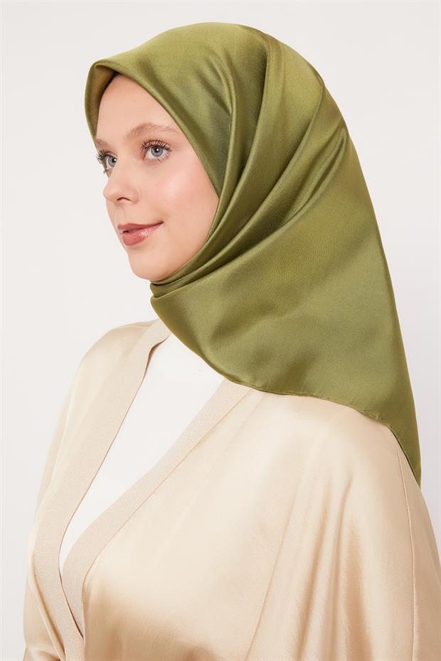 Koyu Yeşil Çift Taraflı Twill İpek Eşarp