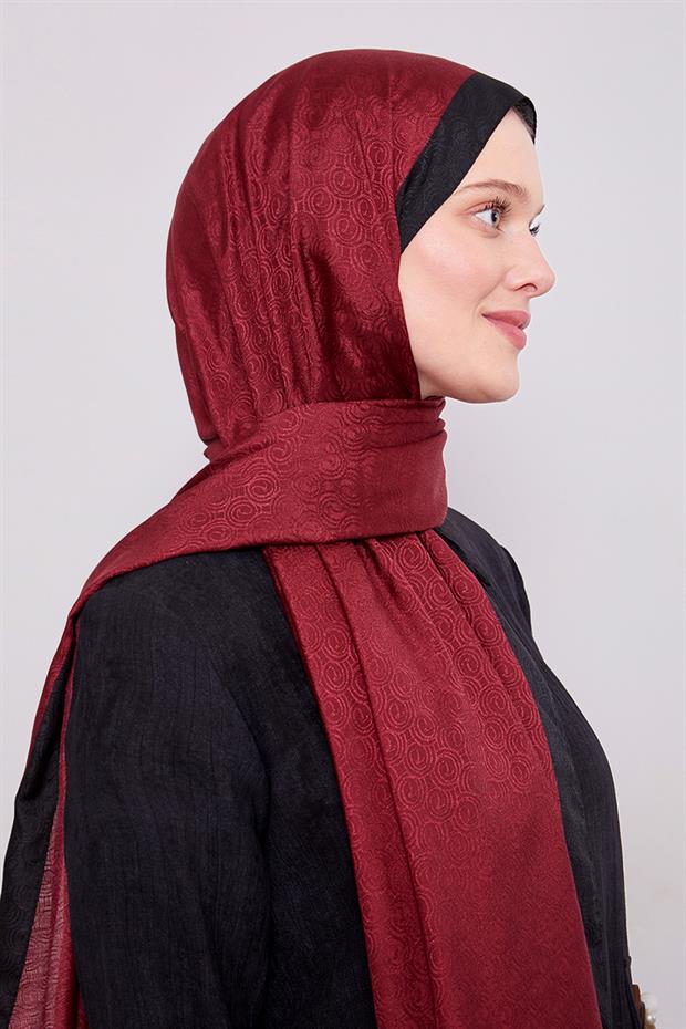 Koyu Bordo Halka Desen Monogram Şal