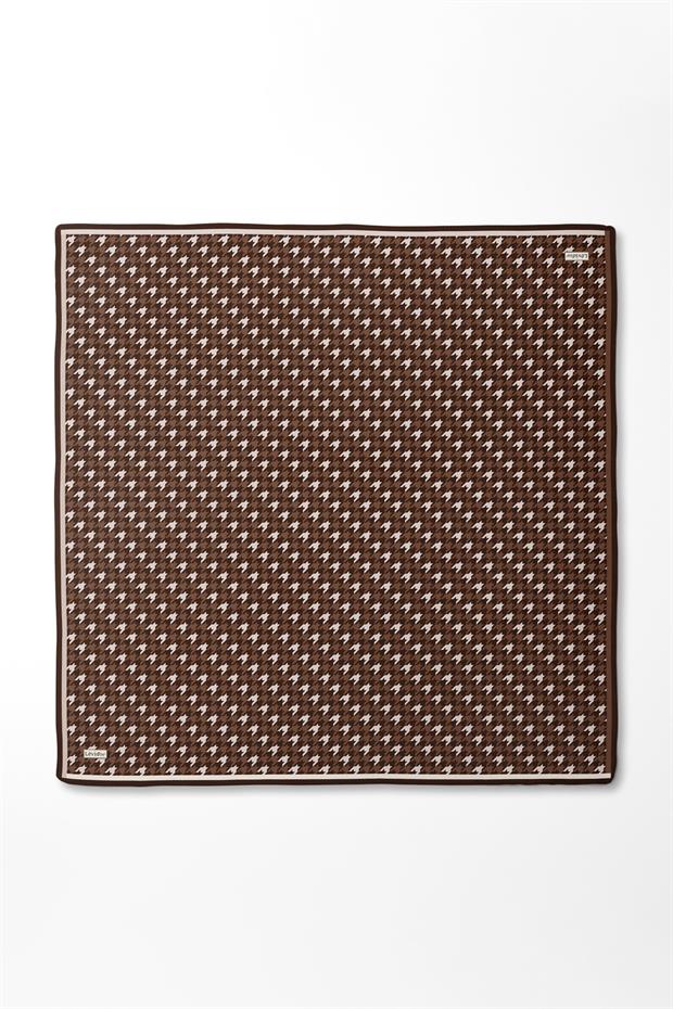 Koyu Kahve Kazayağı Desen Twill İpek Eşarp