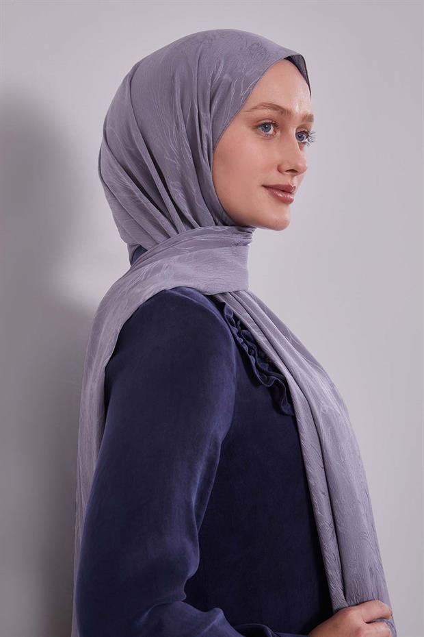 Koyu Gri Soyut Lale Desen Jakar Capri Şal