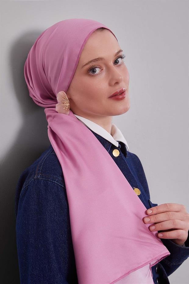 Koyu Pembe Düz Renk Trend Twill Eşarp