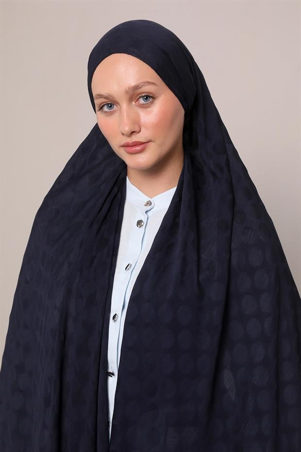 Koyu Lacivert Benek Desenli Jakar Capri Şal