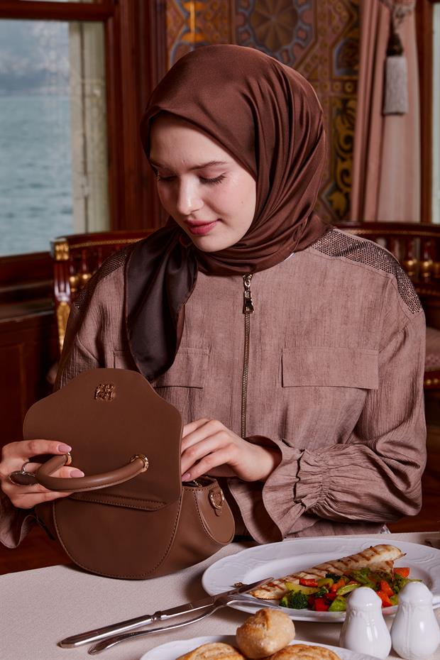 K.Kahve Çift Taraflı Twill İpek Eşarp