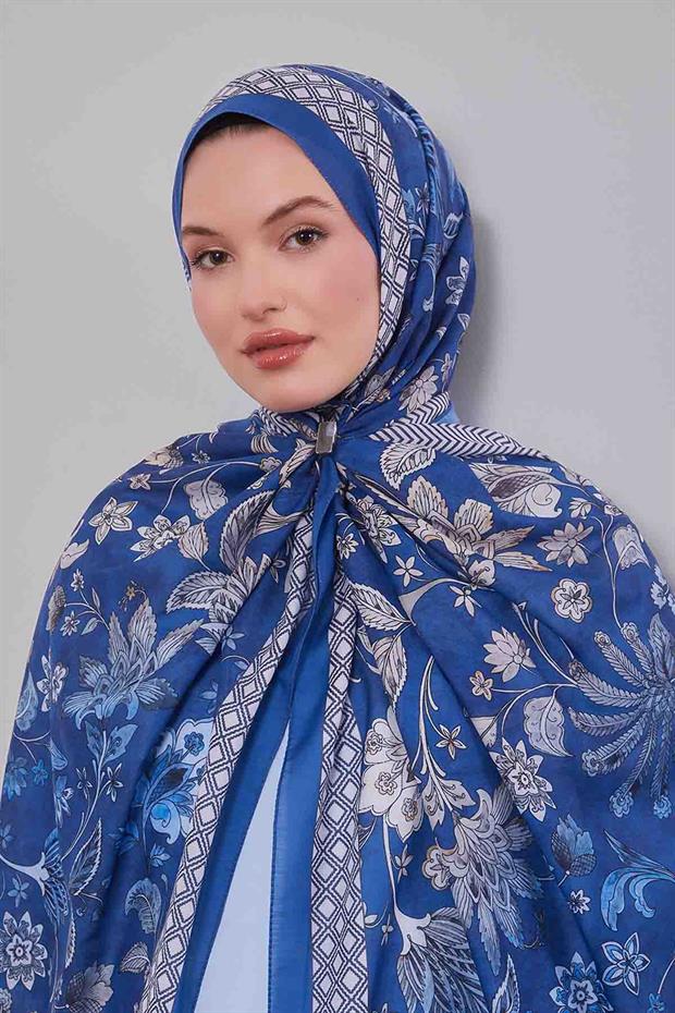 Koyu Mavi Lale Desen Sport Şal