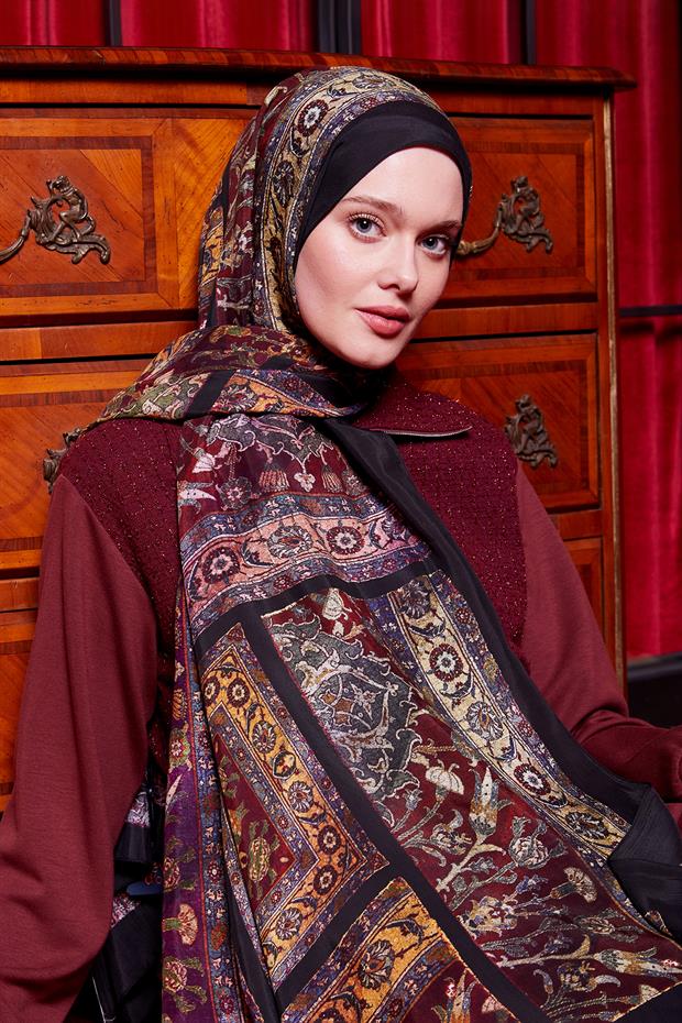 Koyu Lacivert Motif Desen Royal Şal