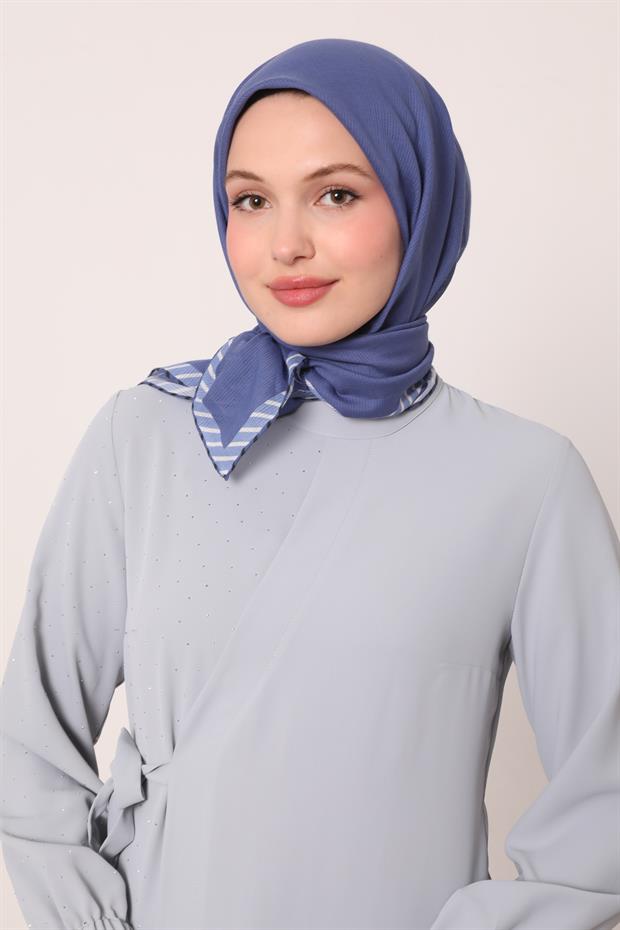 Koyu Lacivert Çizgili Pamuk Eşarp