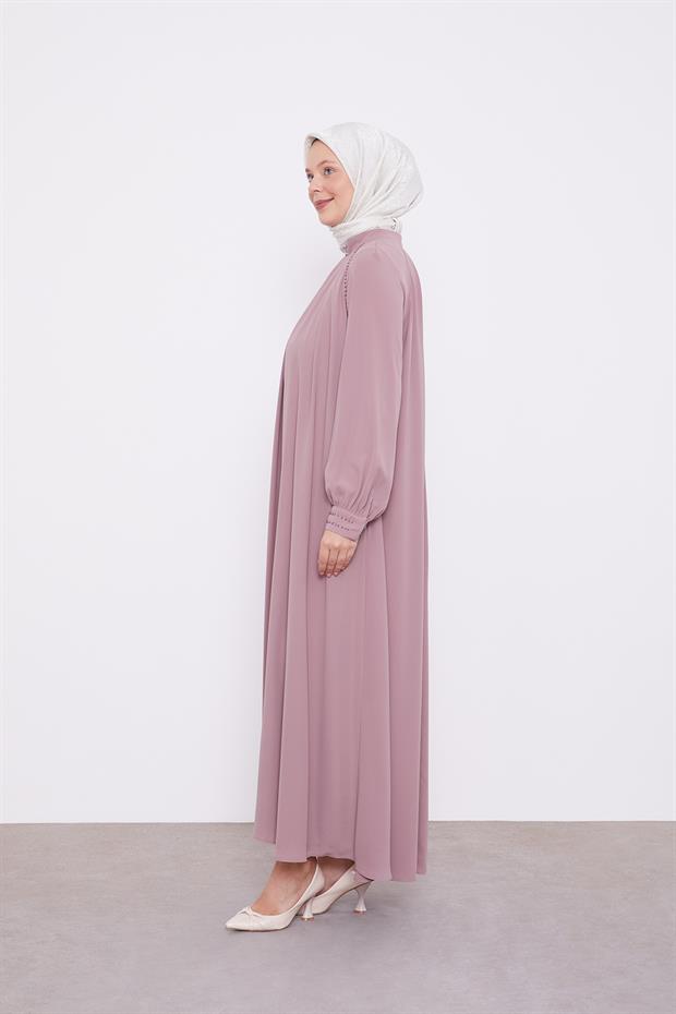 Koyu Pudra Omuz Büzgülü Ferace