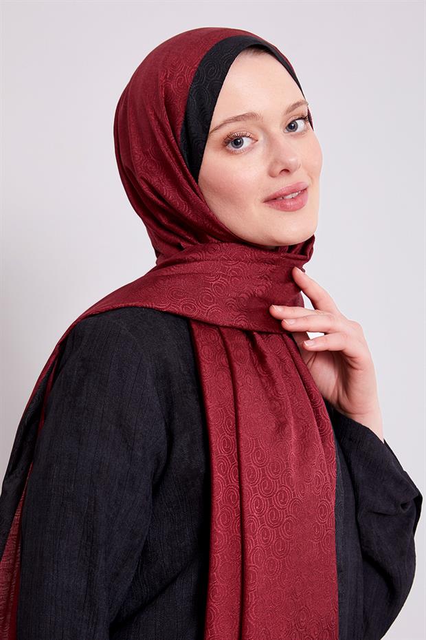 Koyu Bordo Halka Desen Monogram Şal