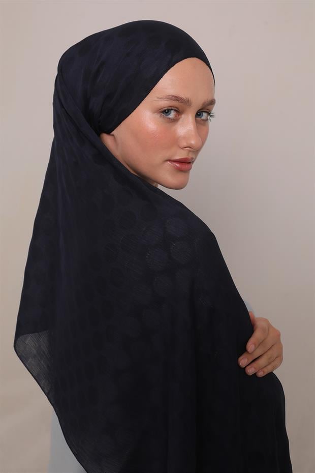 Koyu Lacivert Benek Desenli Jakar Capri Şal