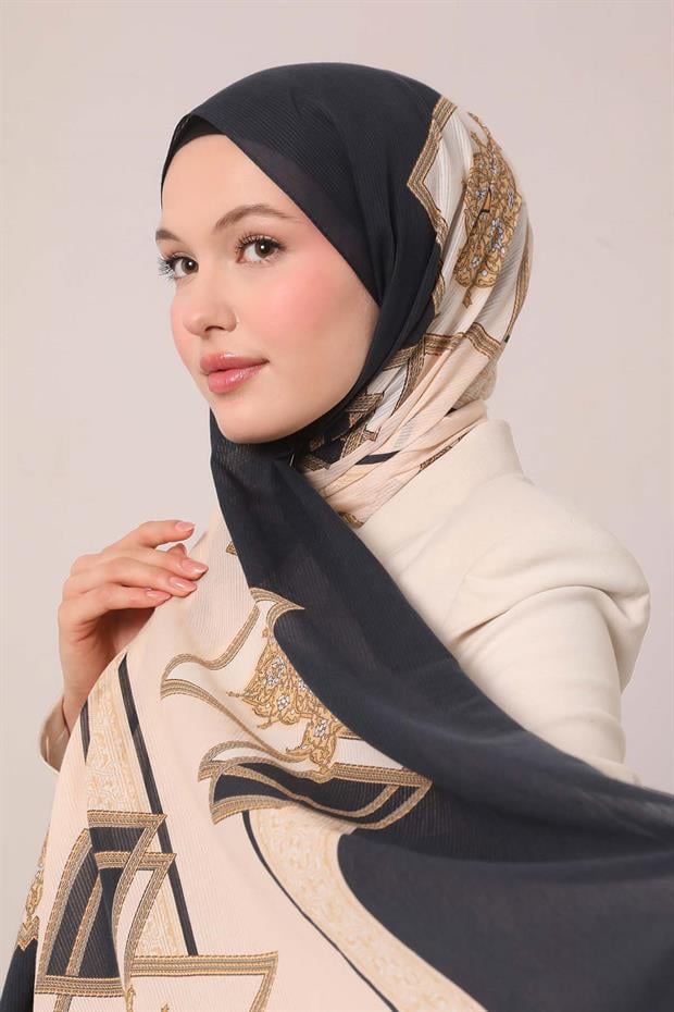 K.Lacivert Varak Desen Pamuk Şal