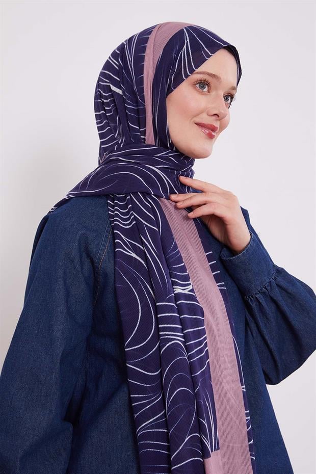 K.Lacivert Tropikal Pamuklu Şal