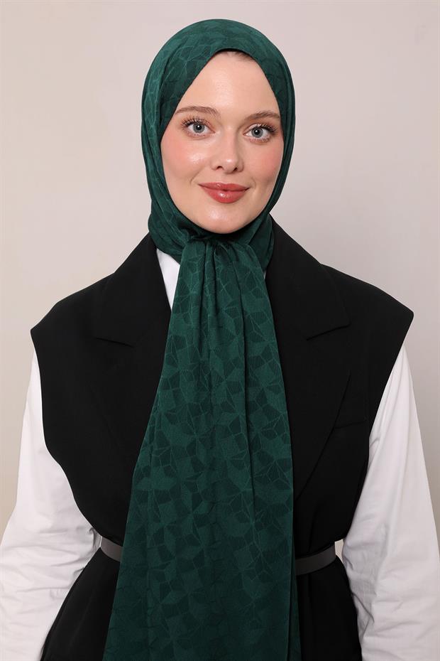 Koyu Yeşil Kristal Desen Jakar Capri Şal