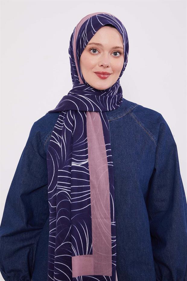 K.Lacivert Tropikal Pamuklu Şal