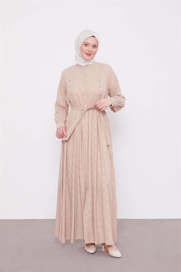 Koyu Bej Dama Desen Ferace