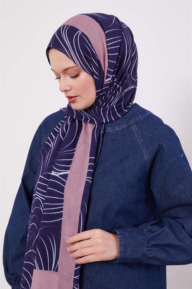 K.Lacivert Tropikal Pamuklu Şal