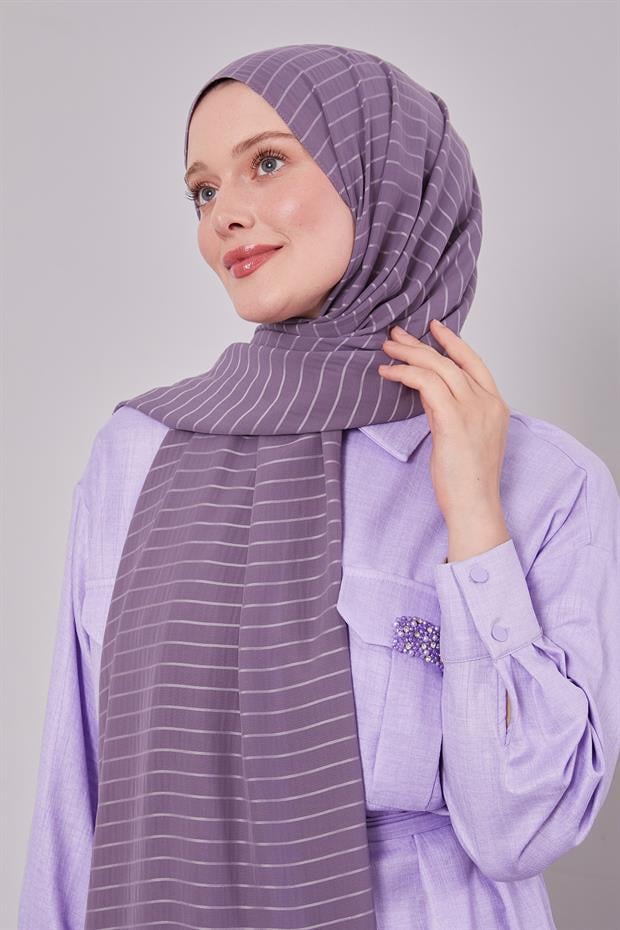 Koyu Mor Çizgili Cazz Şal