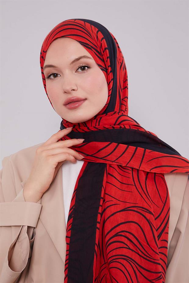 K.Kırmızı Tropikal Pamuklu Şal