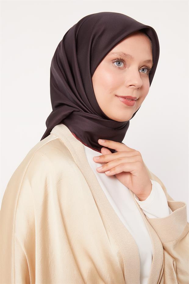 Koyu Bordo Çift Taraflı Twill İpek Eşarp