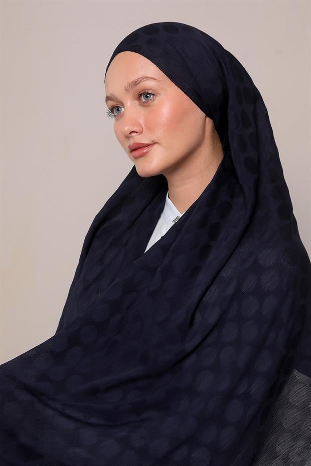 Koyu Lacivert Benek Desenli Jakar Capri Şal