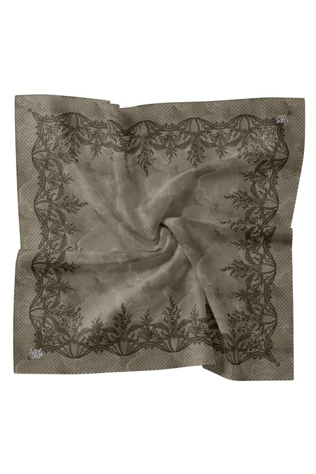 Koyu Gri Kenar Benekli Twill İpek Eşarp