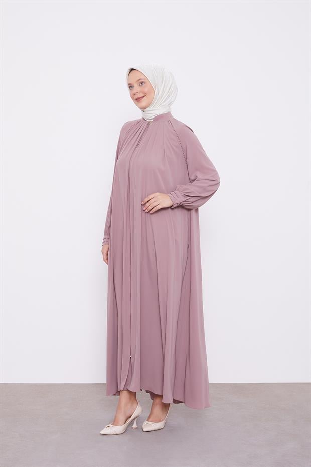 Koyu Pudra Omuz Büzgülü Ferace