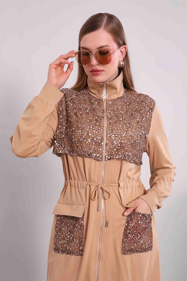 Koyu Bej Pul Cep Detaylı İkili Takım