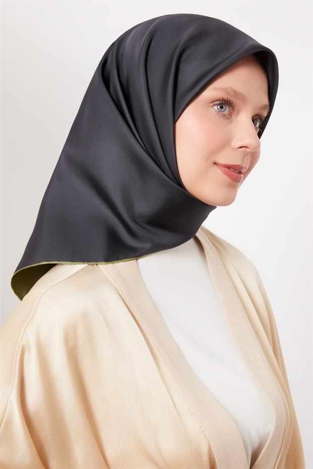 Koyu Yeşil Çift Taraflı Twill İpek Eşarp