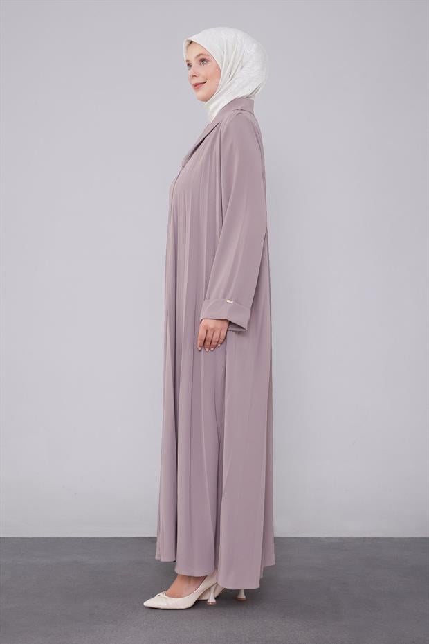 Koyu Vizon Yaka Detaylı Ferace