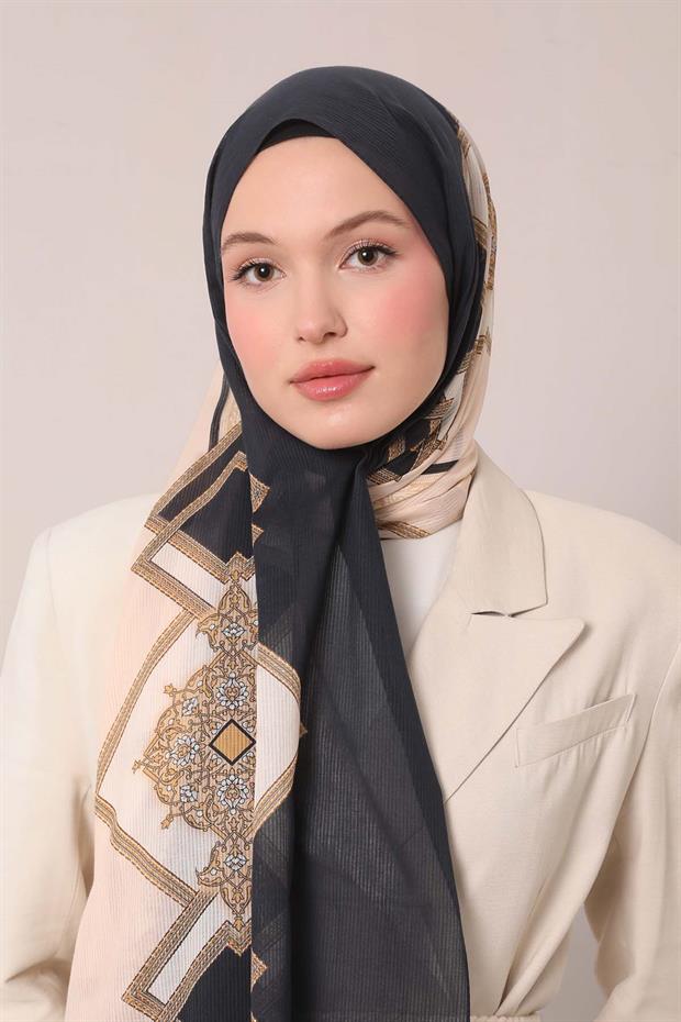 K.Lacivert Varak Desen Pamuk Şal