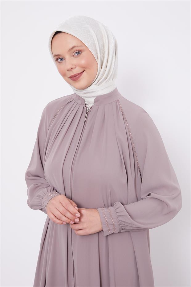 Koyu Vizon Omuz Büzgülü Ferace