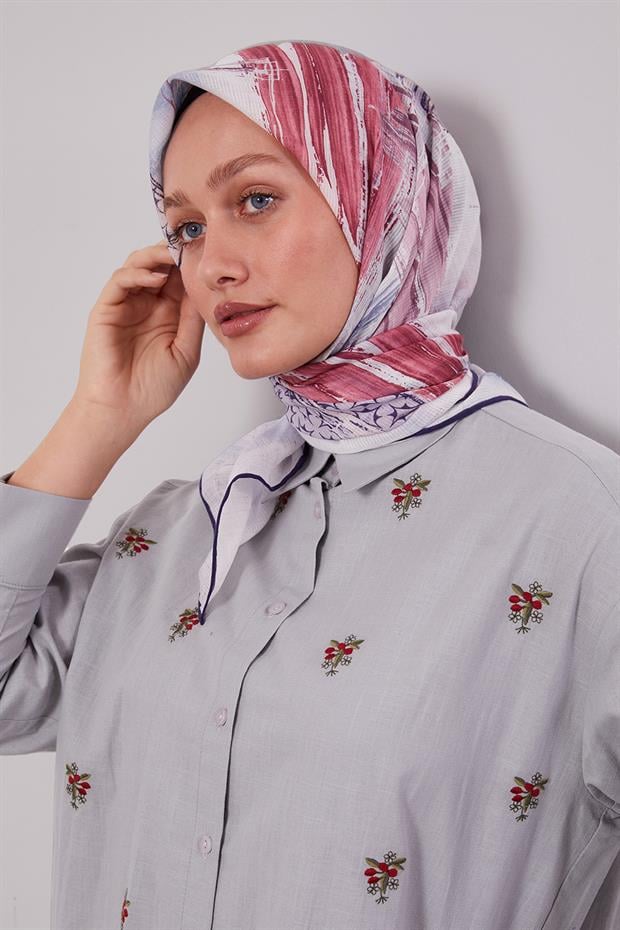 Koyu Lacivert Etnik Desen Pamuk Eşarp