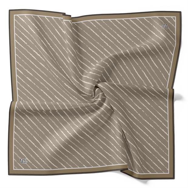 Koyu Vizon Çizgili Yazı Desen Twill İpek Eşarp