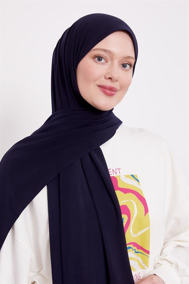 Koyu Lacivert Düz Sandy Şal