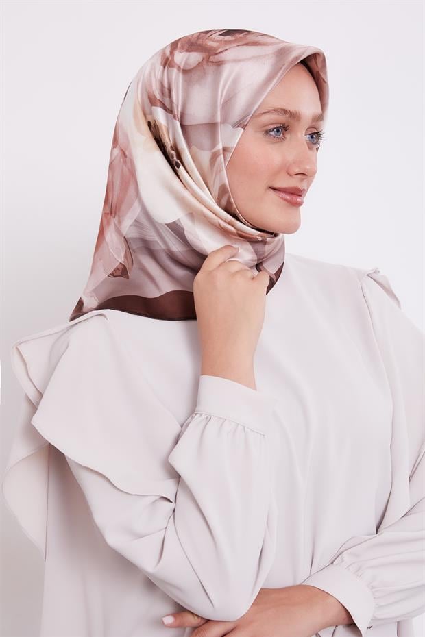K.Bordo Soft Çiçek Desen Sura İpek Eşarp