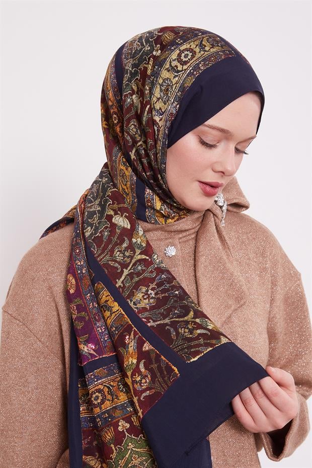 Koyu Lacivert Motif Desen Royal Şal
