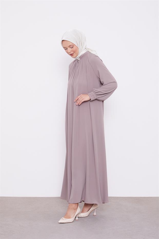 Koyu Vizon Omuz Büzgülü Ferace