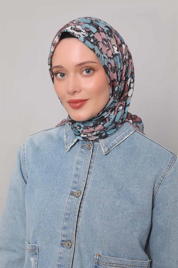 Koyu Pudra Yonca Desen Soft Eşarp